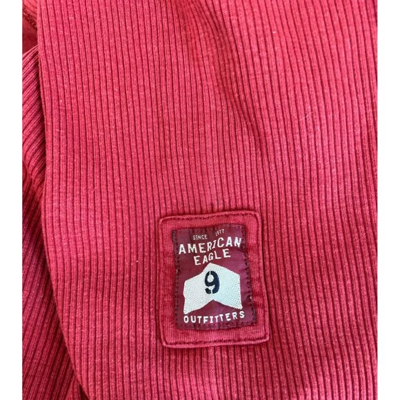 American Eagle Outfitters Red Long Sleeve Ribbed Cotton Shirt Large Y2K - Picture 5 of 6